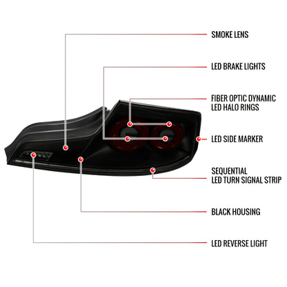 2003-2007 Infiniti G35 Coupe Red LED Halo Sequential Signal Tail Lights (Matte Black Housing/Smoked Lens)