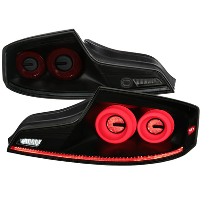 2003-2007 Infiniti G35 Coupe Red LED Halo Sequential Signal Tail Lights (Matte Black Housing/Smoked Lens)