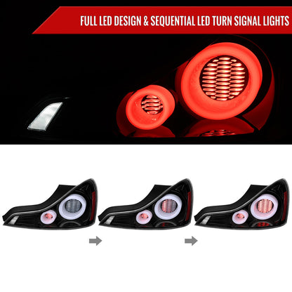 2008-2013 Infiniti G37/2014-2015 Q60 Coupe/Convertible LED Tail Lights w/ Switchback Sequential Turn Signals (Jet Black Housing / Clear Lens)