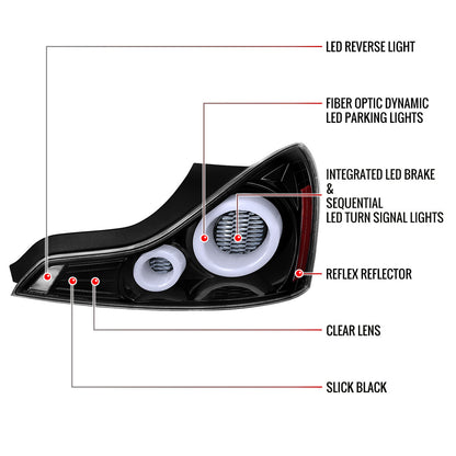 2008-2013 Infiniti G37/2014-2015 Q60 Coupe/Convertible LED Tail Lights w/ Switchback Sequential Turn Signals (Jet Black Housing / Clear Lens)