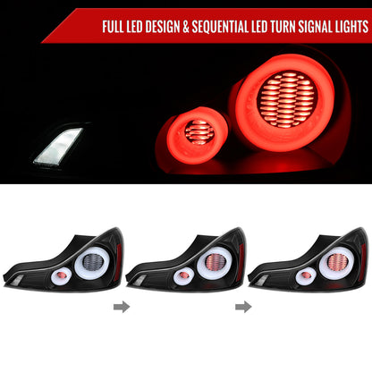 2008-2013 Infiniti G37/2014-2015 Q60 Coupe/Convertible LED Tail Lights w/ Switchback Sequential Turn Signals (Matte Black Housing / Clear Lens)