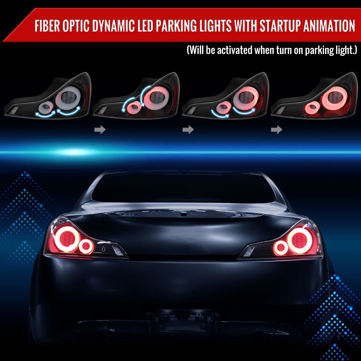 2008-2013 Infiniti G37/2014-2015 Q60 Coupe/Convertible LED Tail Lights w/ Switchback Sequential Turn Signals (Matte Black Housing / Clear Lens)