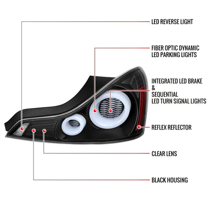 2008-2013 Infiniti G37/2014-2015 Q60 Coupe/Convertible LED Tail Lights w/ Switchback Sequential Turn Signals (Matte Black Housing / Clear Lens)