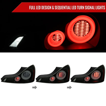 2008-2013 Infiniti G37/2014-2015 Q60 Coupe/Convertible LED Tail Lights w/ Switchback Sequential Turn Signals (Black Housing / Smoked Lens)