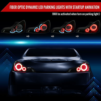 2008-2013 Infiniti G37/2014-2015 Q60 Coupe/Convertible LED Tail Lights w/ Switchback Sequential Turn Signals (Black Housing / Smoked Lens)