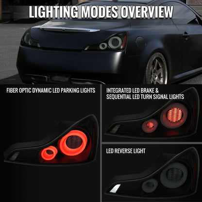 2008-2013 Infiniti G37/2014-2015 Q60 Coupe/Convertible LED Tail Lights w/ Switchback Sequential Turn Signals (Black Housing / Smoked Lens)
