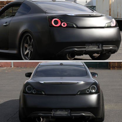 2008-2013 Infiniti G37/2014-2015 Q60 Coupe/Convertible LED Tail Lights w/ Switchback Sequential Turn Signals (Black Housing / Smoked Lens)