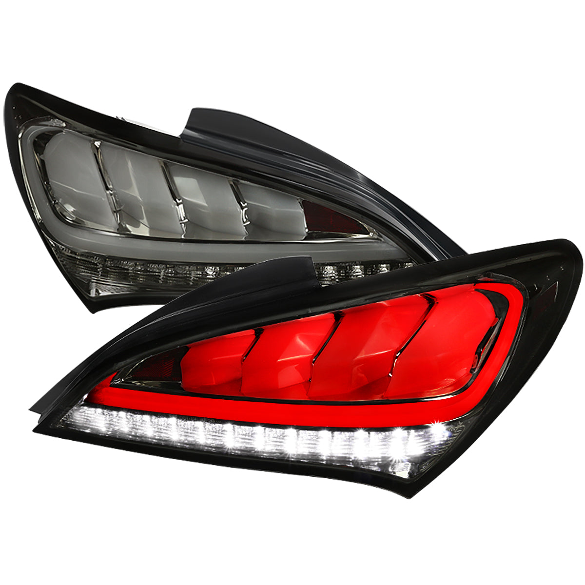 2010-2016 Hyundai Genesis Coupe White Bar Sequential LED Tail Lights (Chrome Housing/Smoked Lens)