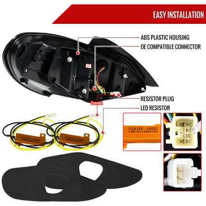 2010-2016 Hyundai Genesis Coupe Red Bar Sequential LED Tail Lights (Satin Black Housing/Clear Lens)