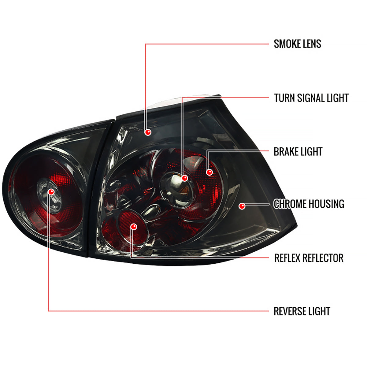 2006-2009 Volkswagen Golf GTI Mk5/Rabbit/R32 Tail Lights (Chrome Housing/Smoked Lens)