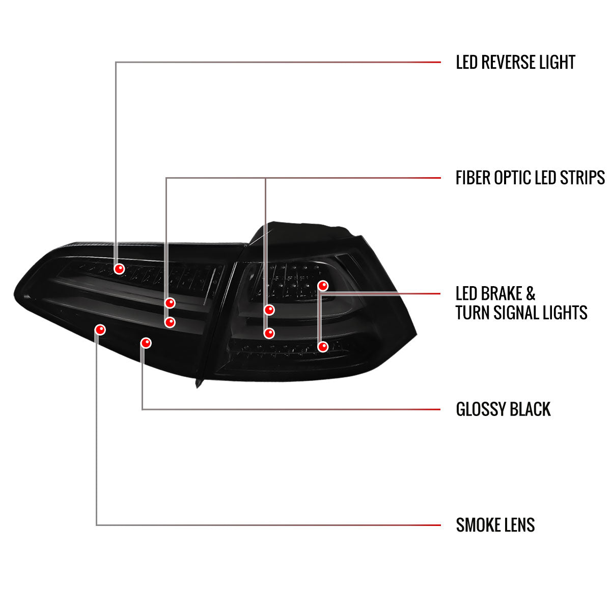 2015-2017 Volkswagen Golf/GTI LED Tail Lights (Glossy Black Housing/Smoked Lens)