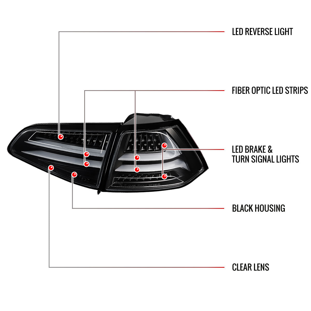 2015-2017 Volkswagen GTI/Golf LED Tail Lights (Matte Black Housing/Clear Lens)