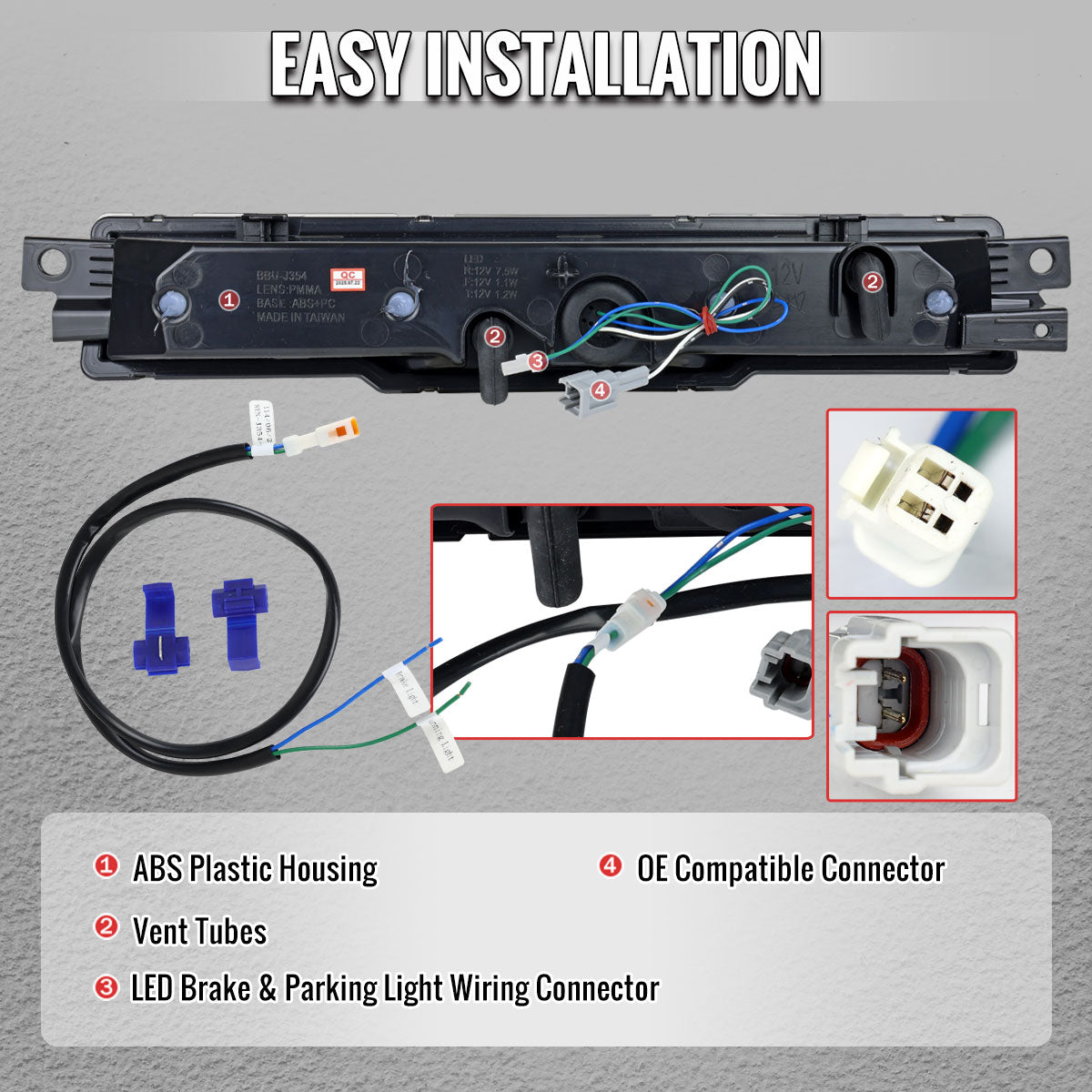 2022-2024 Toyota GR86 / Subaru BRZ Rear Bumper Full LED 4th Reverse Tail Brake Light (Matte Black Housing / Clear Lens)