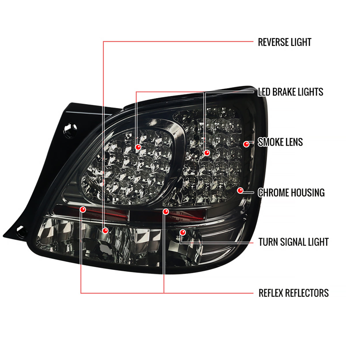 1998-2005 Lexus GS300/GS400/GS430 LED Tail Lights (Chrome Housing/Smoked Lens)