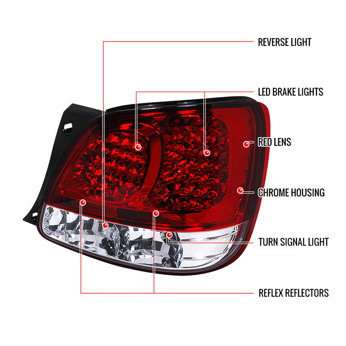 1998-2005 Lexus GS300/GS400/GS430 LED Tail Lights (Chrome Housing/Red Clear Lens)