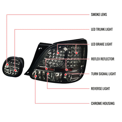 1998-2005 Lexus GS300/GS400/GS430 LED Tail Lights & Trunk Lights (Chrome Housing/Red Smoked Lens)