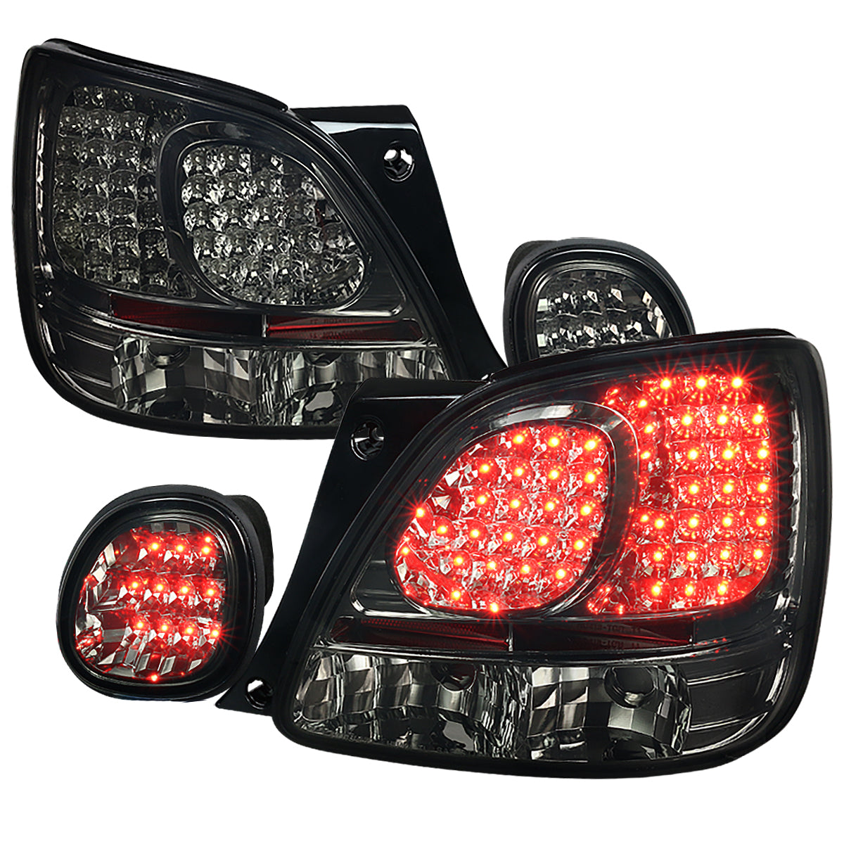 1998-2005 Lexus GS300/GS400/GS430 LED Tail Lights & Trunk Lights (Chrome Housing/Red Smoked Lens)