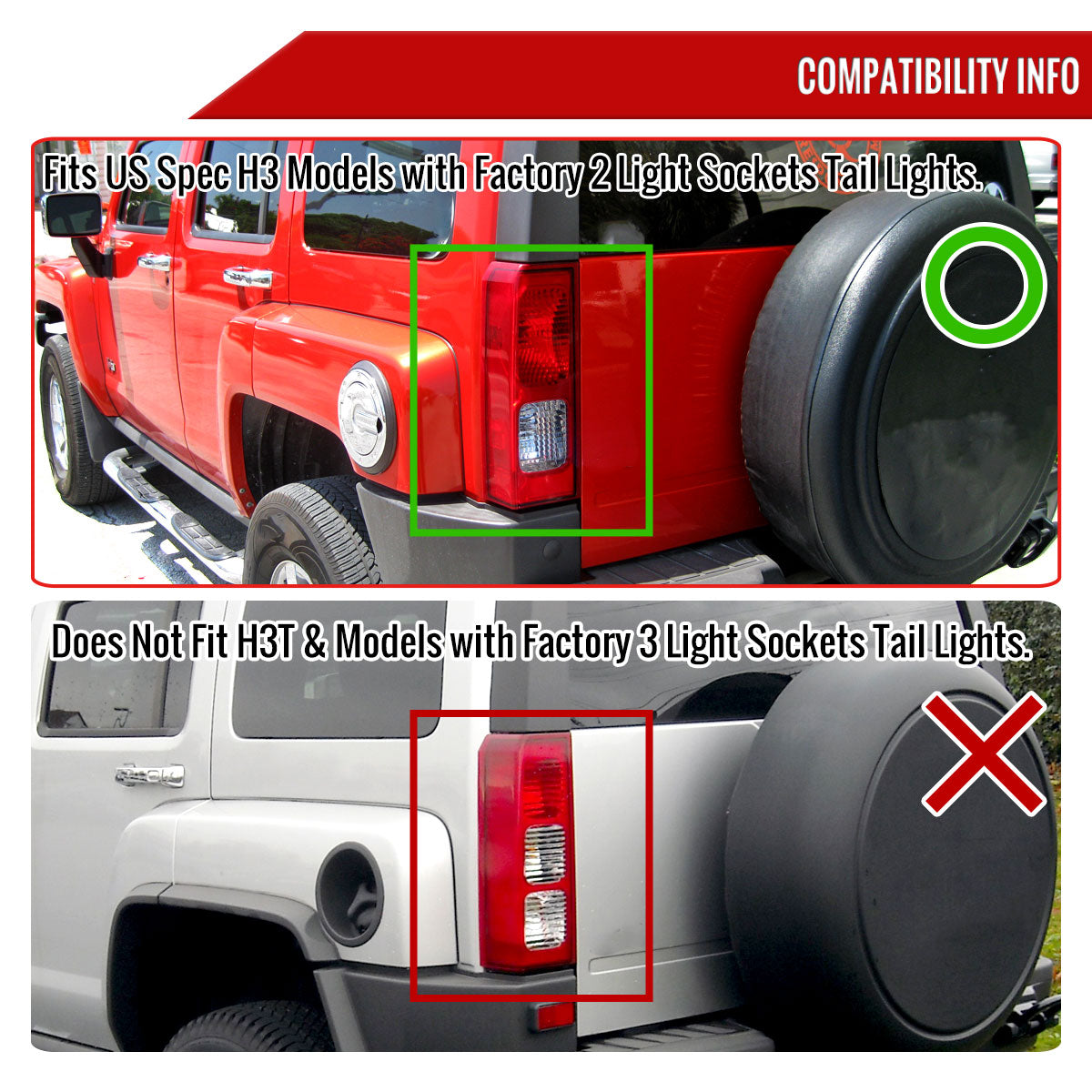 2005-2010 Hummer H3 Tail Lights (Chrome Housing/Red Smoked Lens)