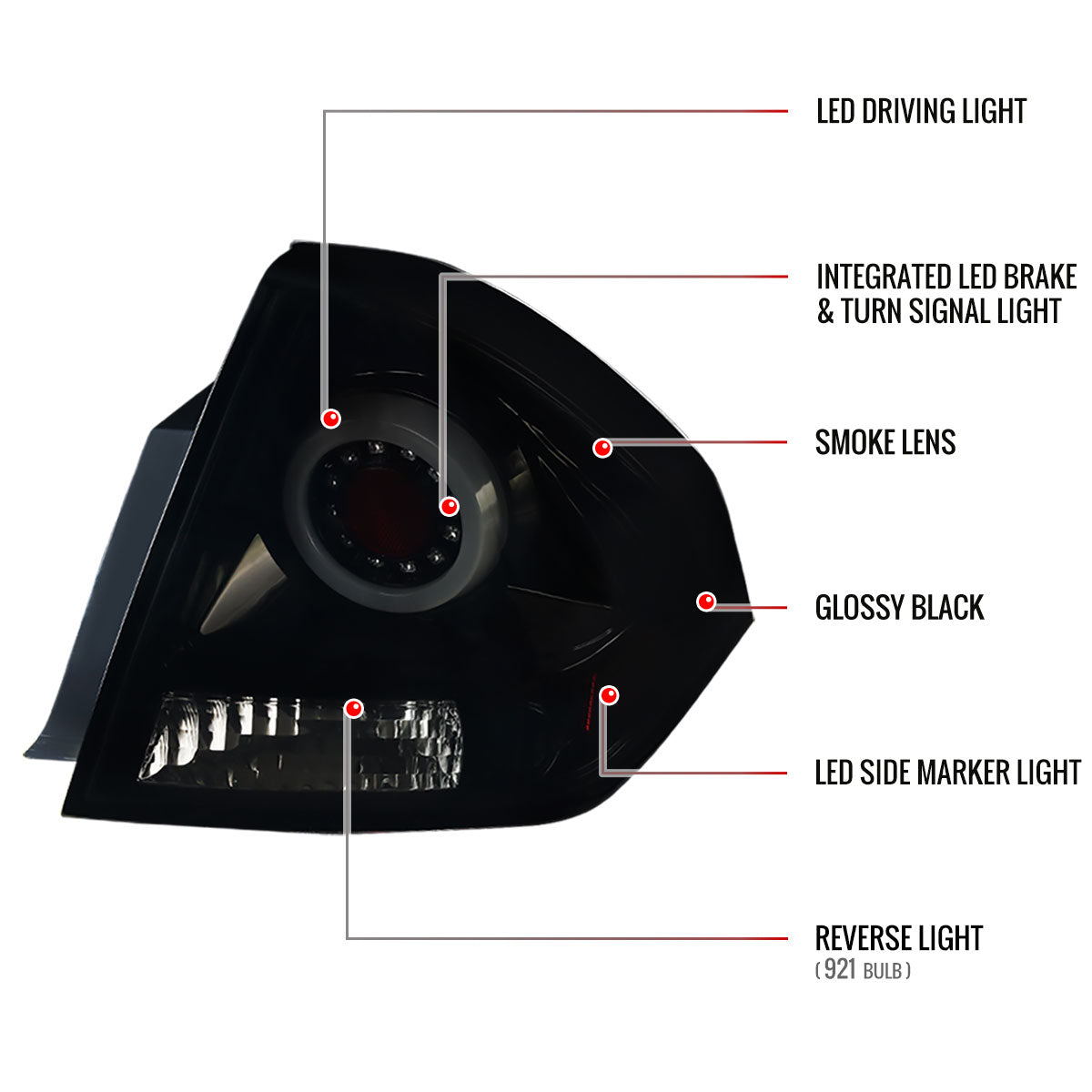 2006-2013 Chevrolet Impala/ 2014-2016 Impala Limited LED Tail Lights (Glossy Black Housing/Smoked Lens)