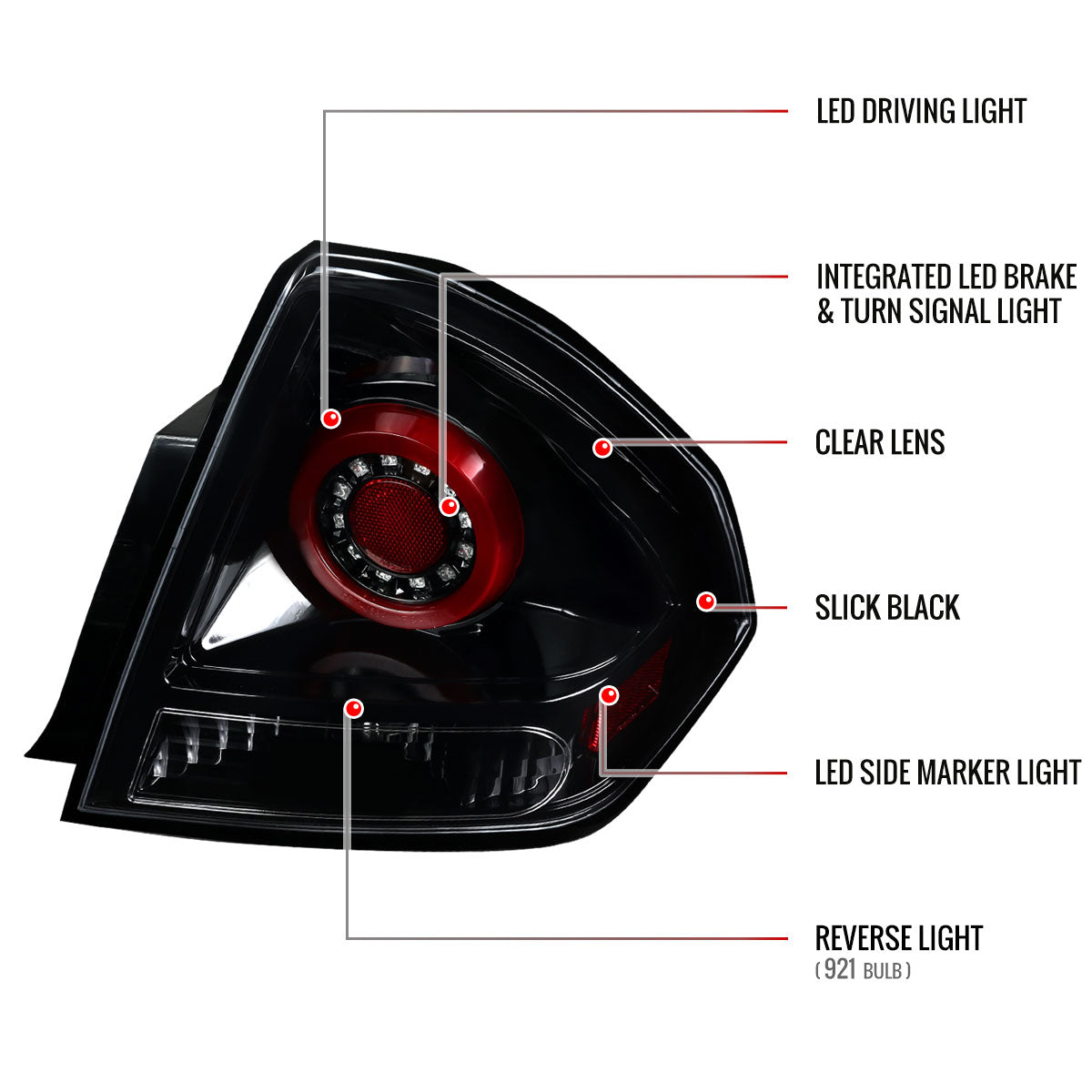2006-2013 Chevrolet Impala/ 2014-2016 Impala Limited LED Tail Lights (Jet Black Housing/Clear Lens)