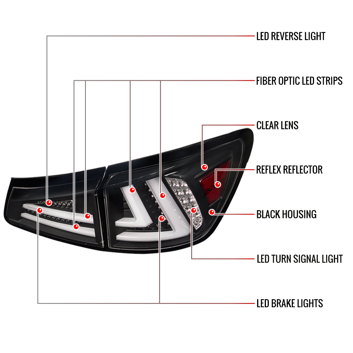 2006-2008 Lexus IS250/IS350 LED Tail and Trunk Lights (Matte Black Housing/Clear Lens)