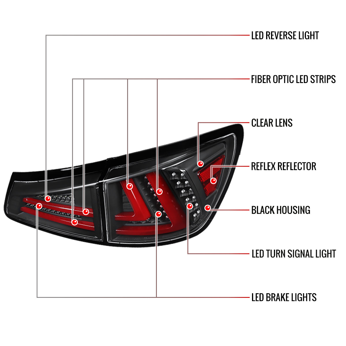 2006-2008 Lexus IS250/IS350 LED Tail Lights & Trunk Lights (Black Housing/Clear Lens)