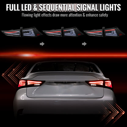 2014-2017 Lexus IS250 / IS350 Full LED Tail Lights with Sequential Turn Signal (Black Housing / Clear Lens)