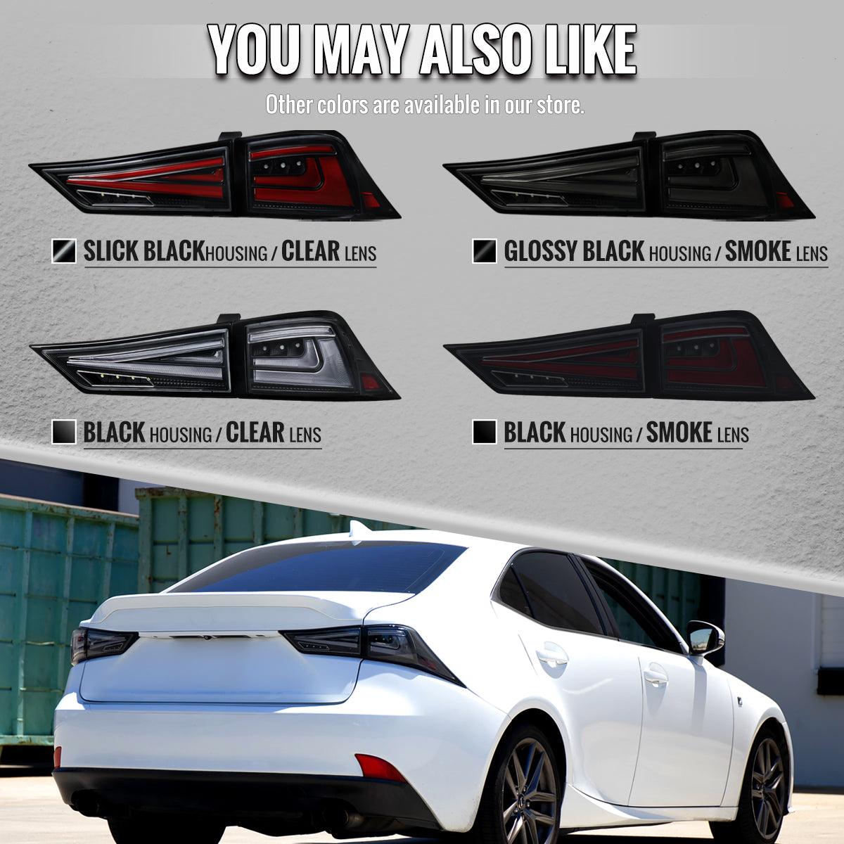 2014-2017 Lexus IS250 / IS350 Full LED Tail Lights with Sequential Turn Signal (Black Housing / Clear Lens)