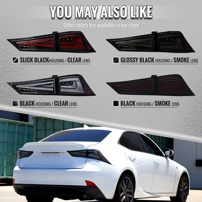 2014-2017 Lexus IS250 / IS350 Full LED Tail Lights with Sequential Turn Signal (Black Housing / Clear Lens)