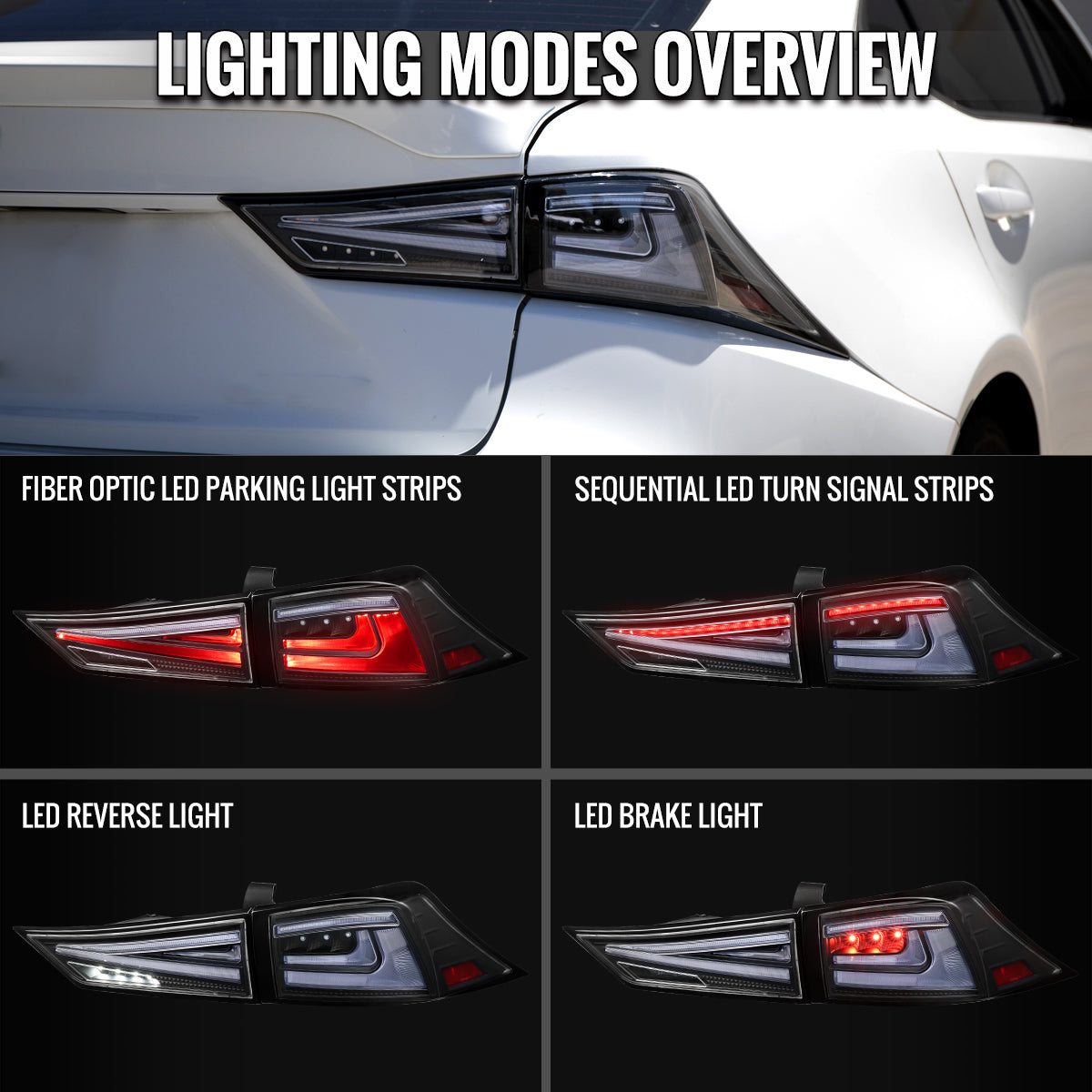 2014-2017 Lexus IS250 / IS350 Full LED Tail Lights with Sequential Turn Signal (Black Housing / Clear Lens)