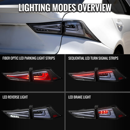 2014-2017 Lexus IS250 / IS350 Full LED Tail Lights with Sequential Turn Signal (Black Housing / Clear Lens)