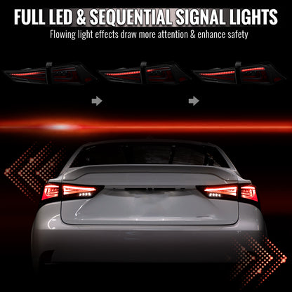 2014-2017 Lexus IS250 / IS350 Full LED Tail Lights with Sequential Turn Signal (Glossy Black Housing / Smoked Lens)