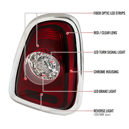 2011-2015 Mini Cooper Base S Hatchback/Convertible LED Tail Lights (Chrome Housing/Red Lens)