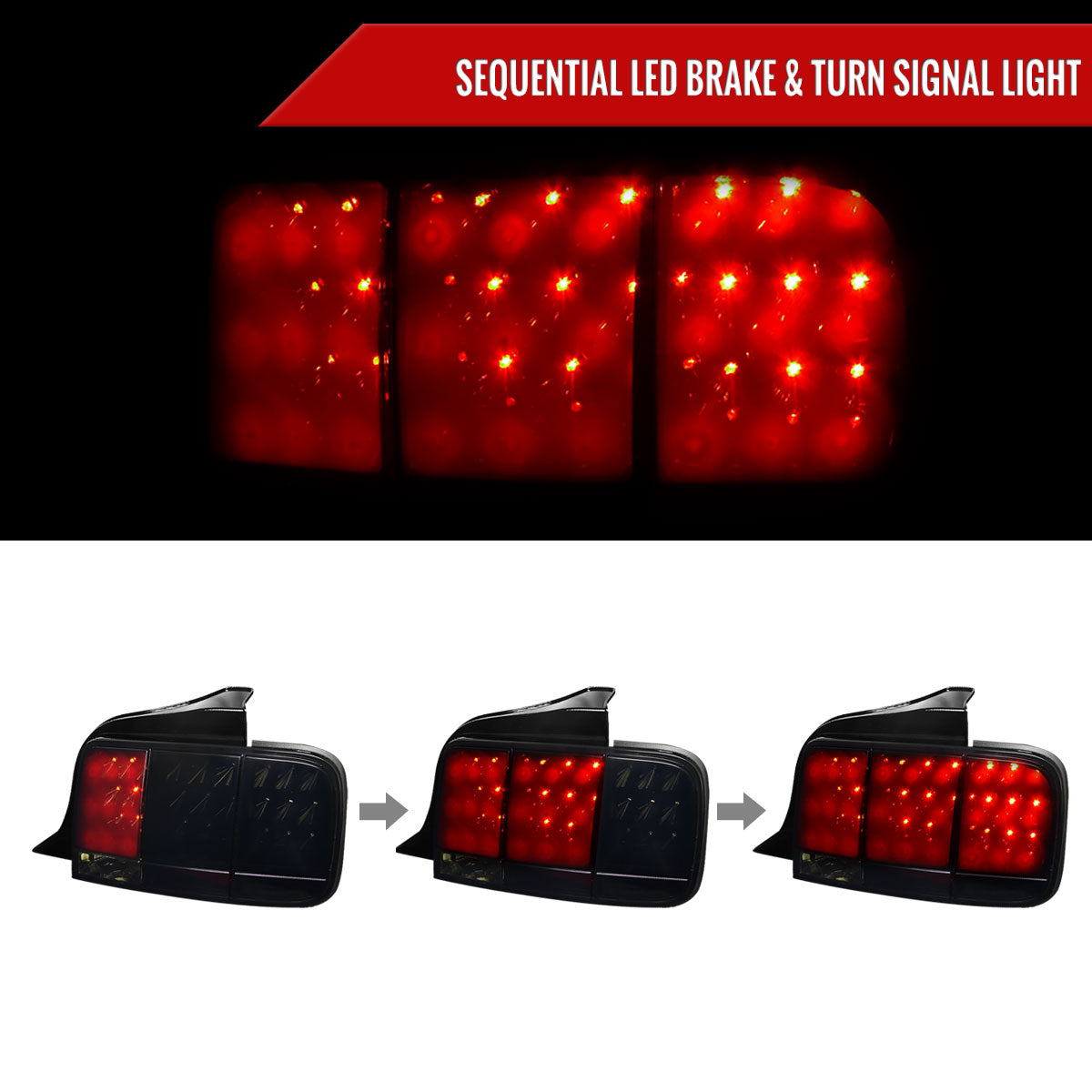 2005-2009 Ford Mustang Sequential LED Tail Lights (Glossy Black Housing/Smoked Lens)