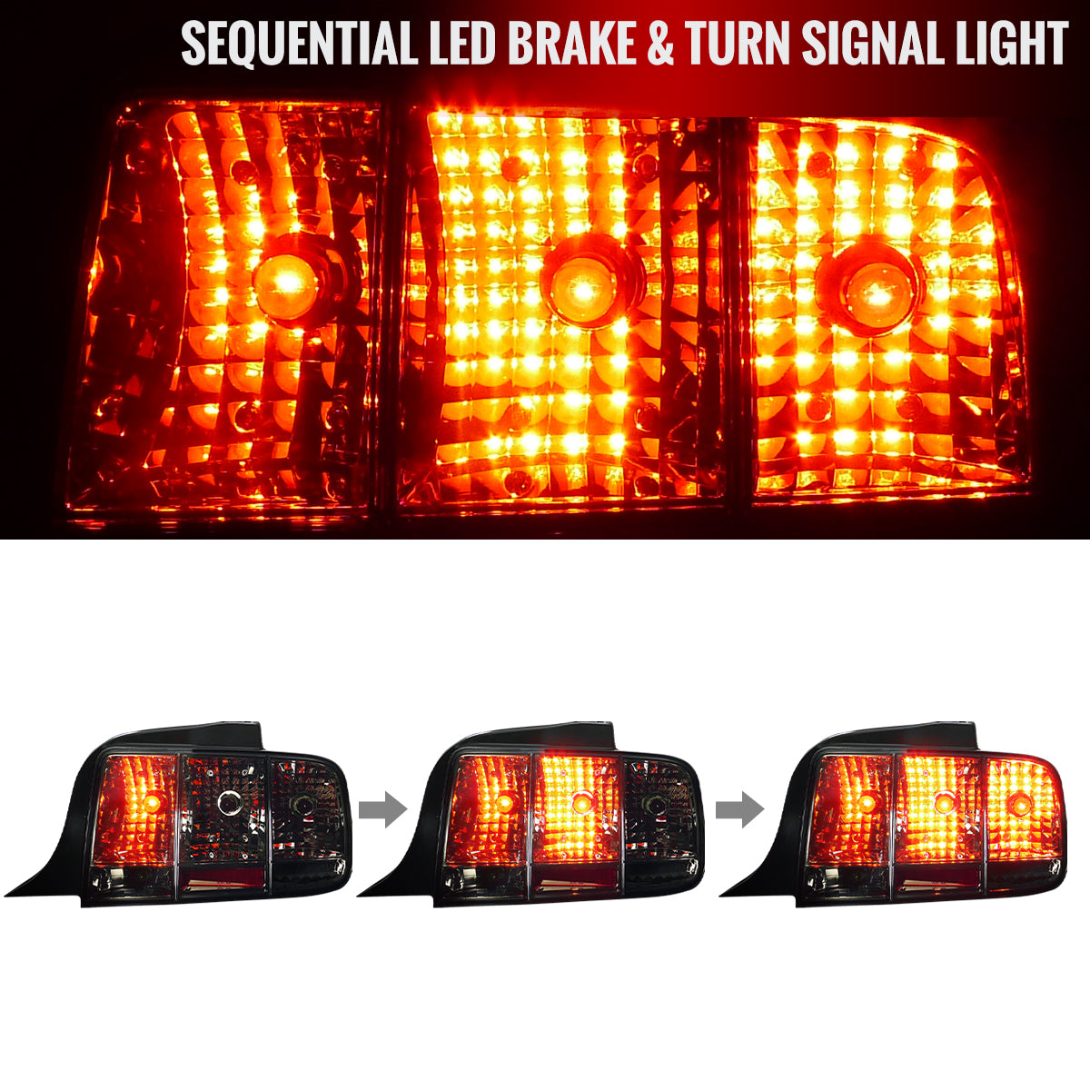 2005-2009 Ford Mustang Sequential Tail Lights (Chrome Housing/Smoked Lens)