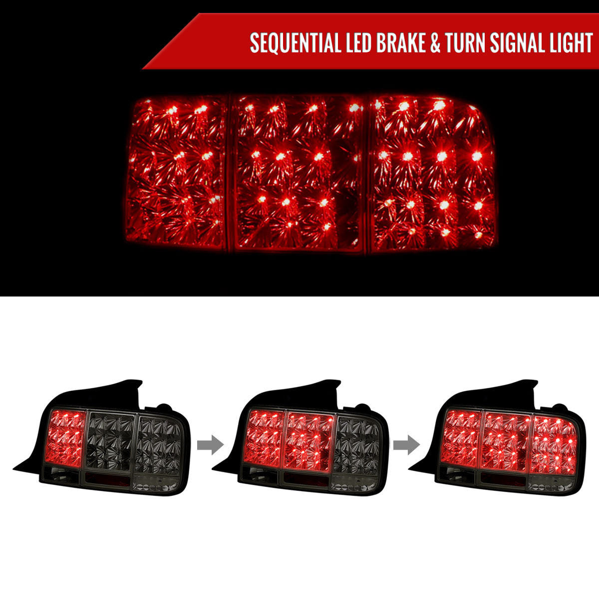 2005-2009 Ford Mustang Sequential LED Tail Lights (Chrome Housing/Smoked Lens)