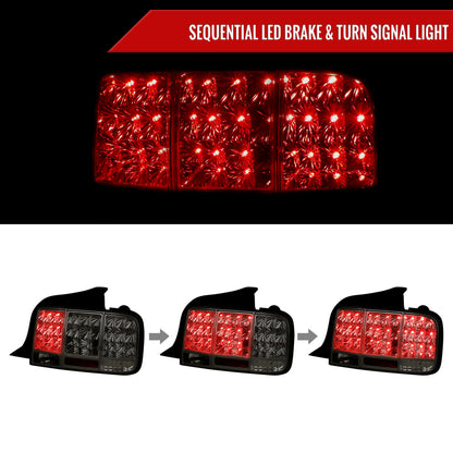 2005-2009 Ford Mustang Sequential LED Tail Lights (Chrome Housing/Smoked Lens)