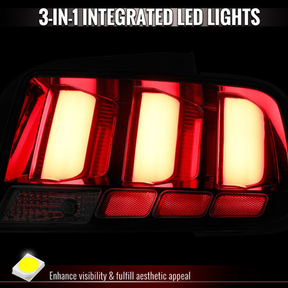 2005-2009 Ford Mustang LED Tail Brake Signal Lights (Black Housing / Clear Lens / White Bars)