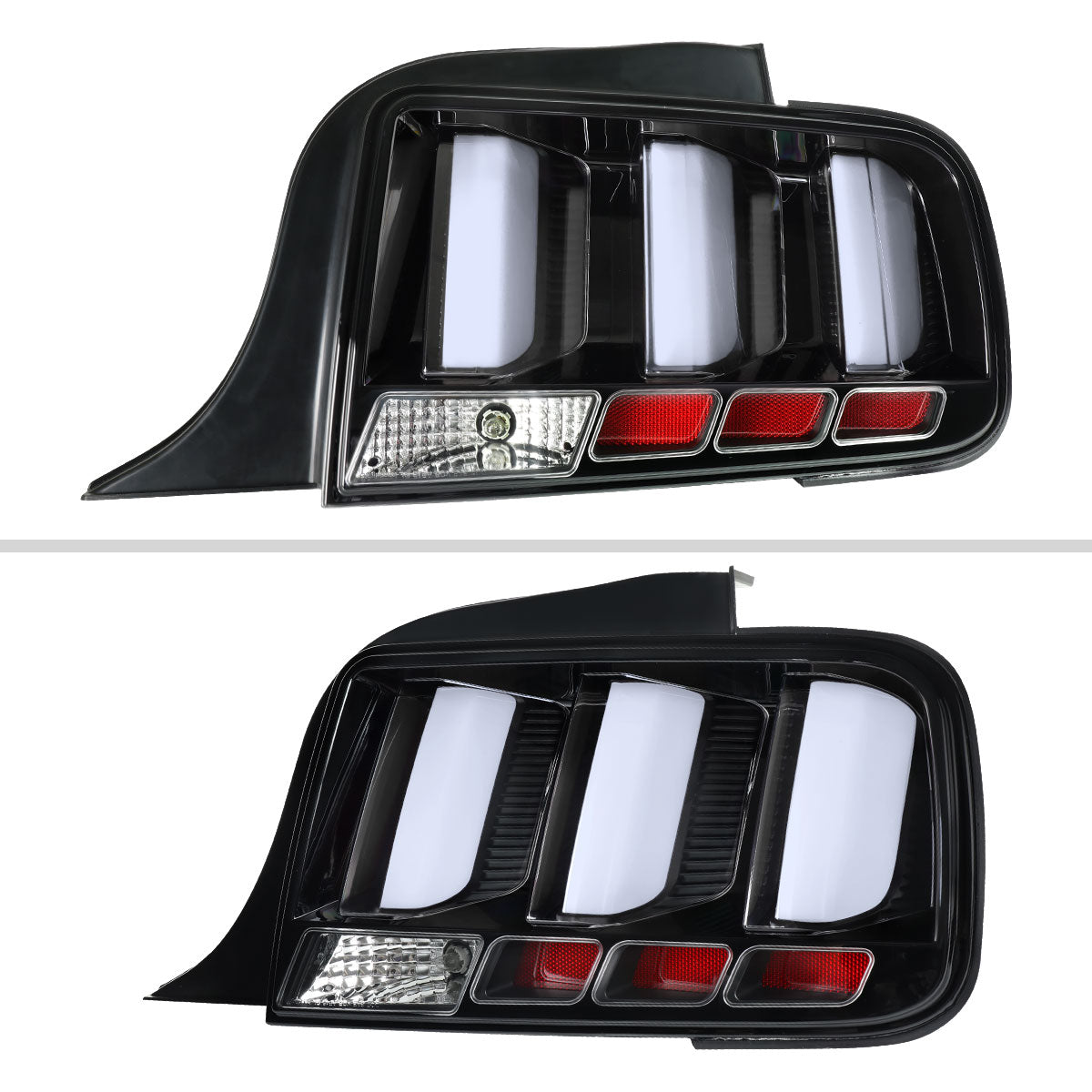 2005-2009 Ford Mustang LED Tail Brake Signal Lights (Black Housing / Clear Lens / White Bars)