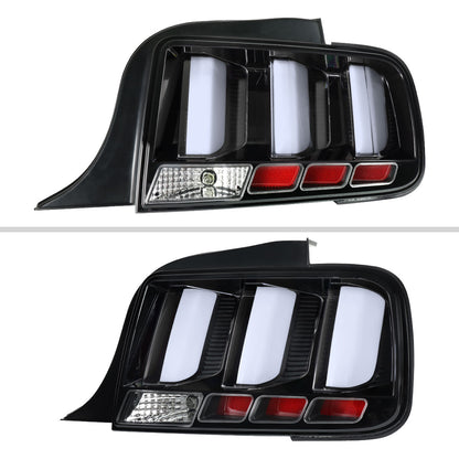 2005-2009 Ford Mustang LED Tail Brake Signal Lights (Black Housing / Clear Lens / White Bars)