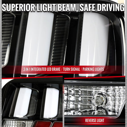 2005-2009 Ford Mustang LED Tail Brake Signal Lights (Black Housing / Clear Lens / White Bars)