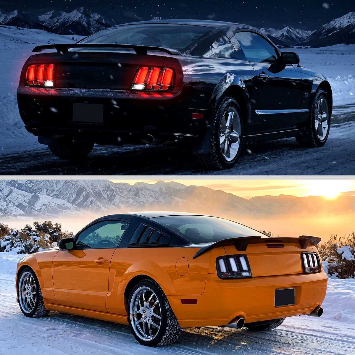 2005-2009 Ford Mustang LED Tail Brake Signal Lights (Black Housing / Clear Lens / White Bars)