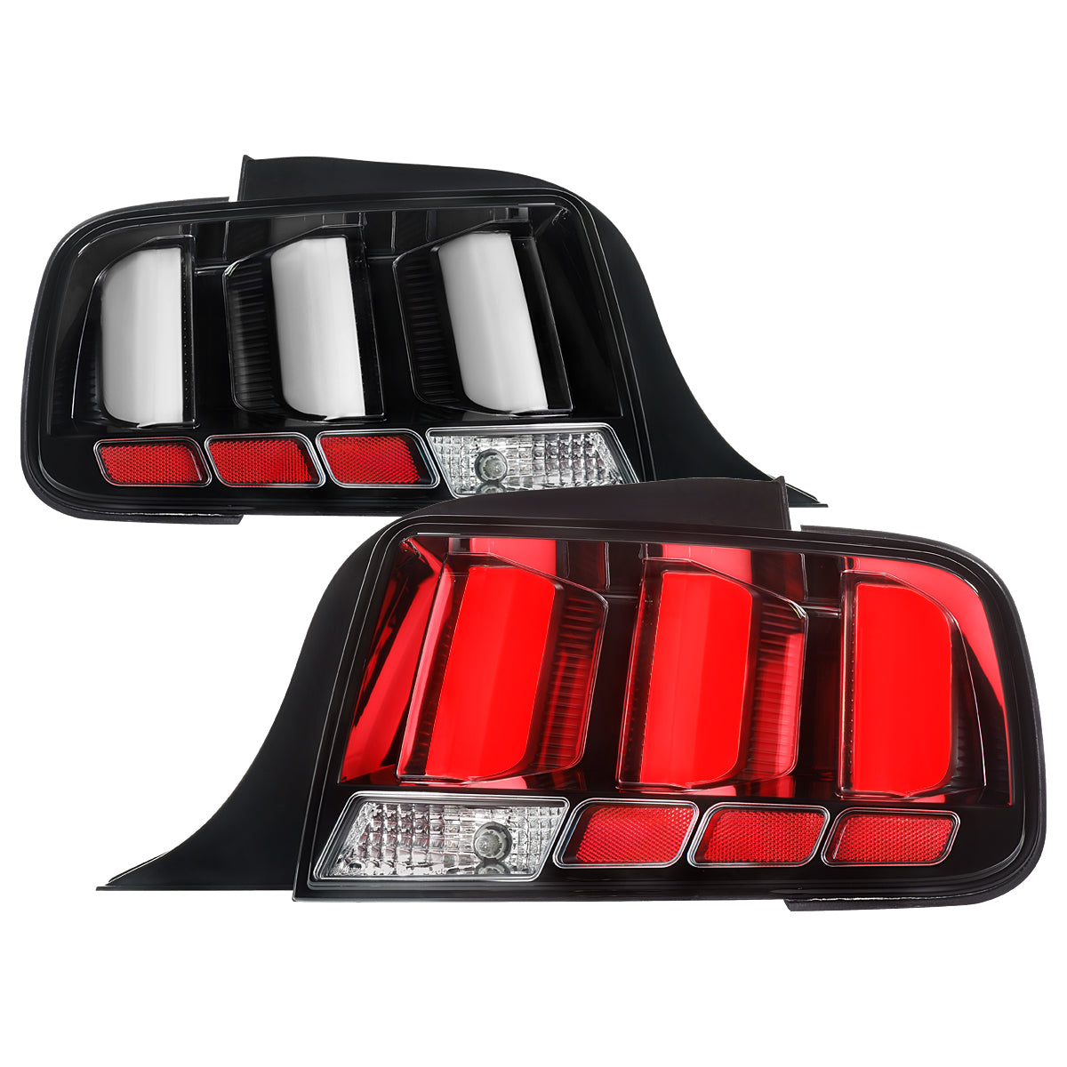 2005-2009 Ford Mustang LED Tail Brake Signal Lights (Black Housing / Clear Lens / White Bars)