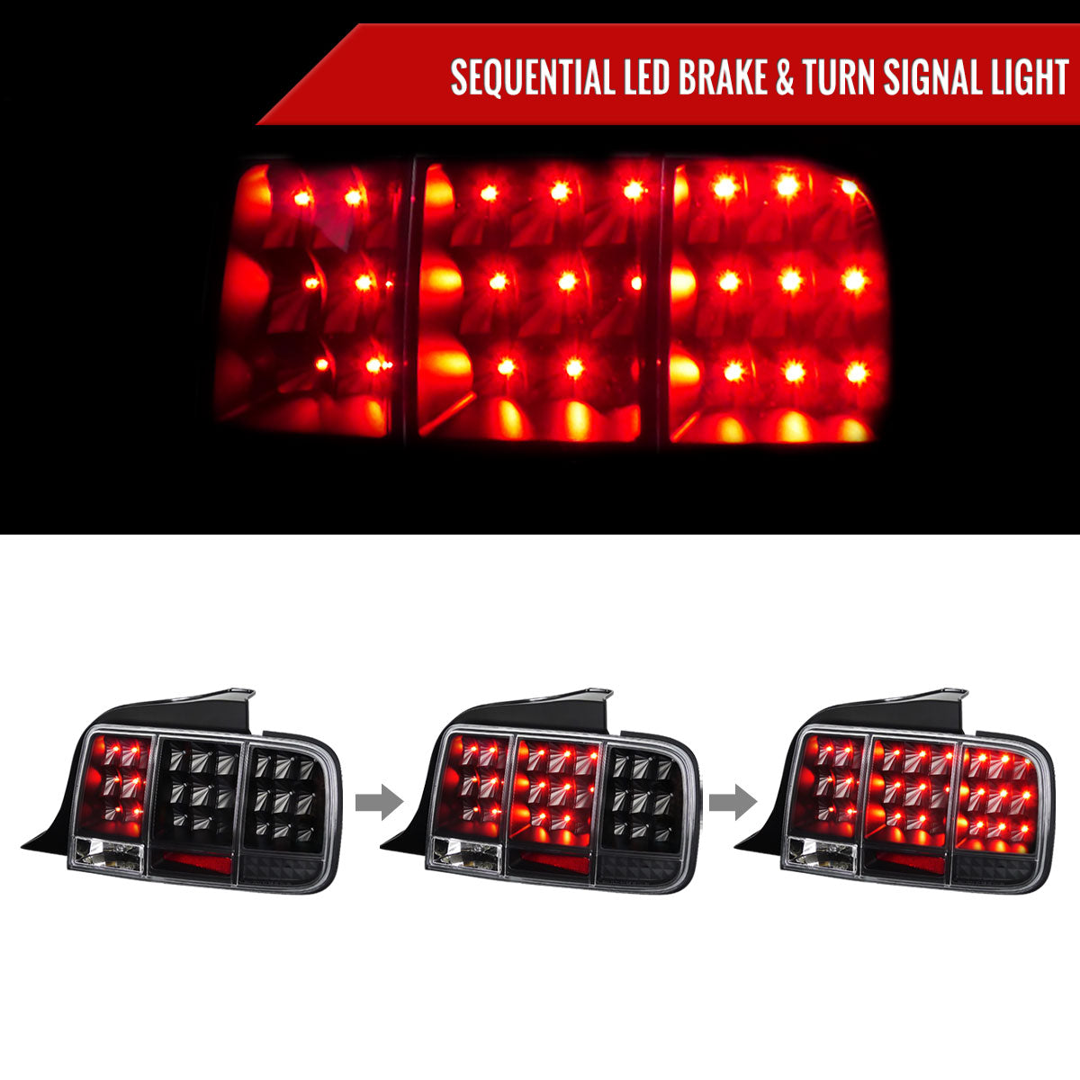2005-2009 Ford Mustang Sequential LED Tail Lights (Matte Black Housing/Clear Lens)
