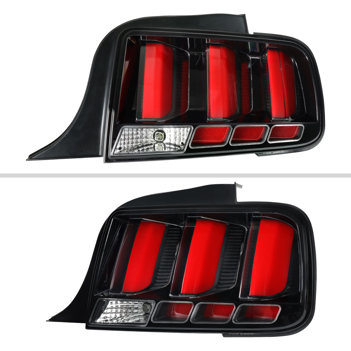 2005-2009 Ford Mustang LED Tail Brake Signal Lights (Black Housing / Clear Lens / Red Bars)