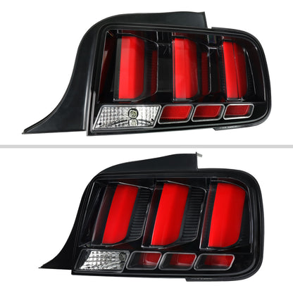 2005-2009 Ford Mustang LED Tail Brake Signal Lights (Black Housing / Clear Lens / Red Bars)