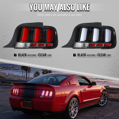 2005-2009 Ford Mustang LED Tail Brake Signal Lights (Black Housing / Clear Lens / Red Bars)