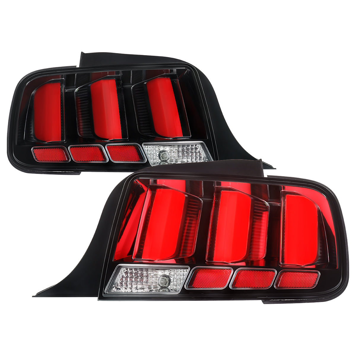 2005-2009 Ford Mustang LED Tail Brake Signal Lights (Black Housing / Clear Lens / Red Bars)