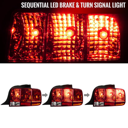 2005-2009 Ford Mustang Sequential Tail Lights (Chrome Housing/Red Lens)