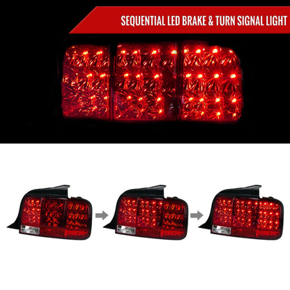 2005-2009 Ford Mustang Sequential LED Tail Lights (Chrome Housing/Red Lens)